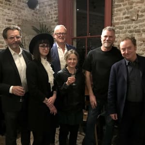 Ioana Curelea (recipient of the Naomi Wilkinson Award for Stage Design) with Patrick and Anthony Wilkinson, Designer Michael Vale, and Told by an Idiot co-founders Hayley Carmichael and Paul Hunter
